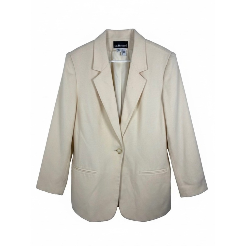 Vintage 90s Sag Harbor Cream 100% Wool Blazer Jacket Size 14 Ivory Professional